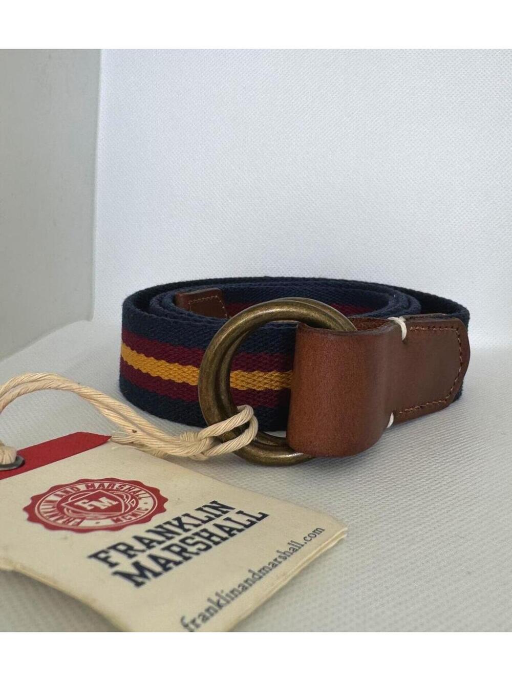 Franklin Marshall 100cm Men's Berkeley Str Canvas Belt Navy Leather Brass Ring